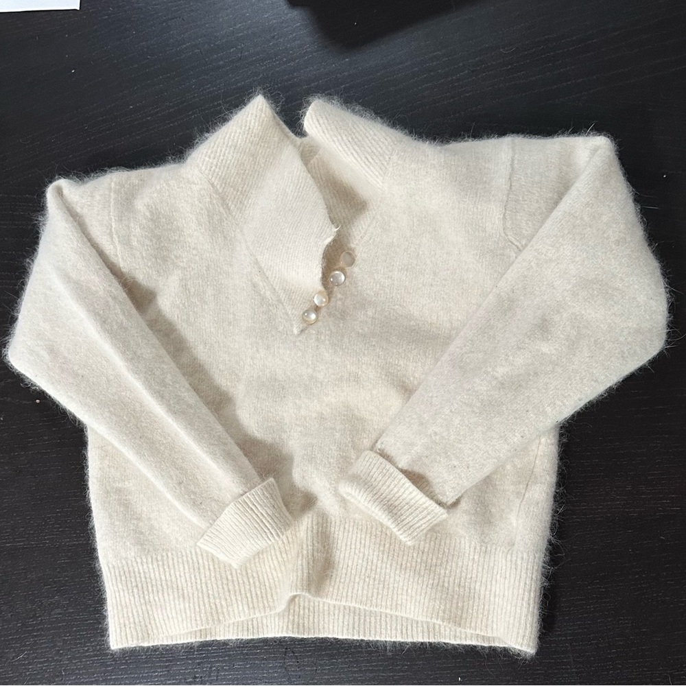 Elegant Cream Sweater with Pearl Accents